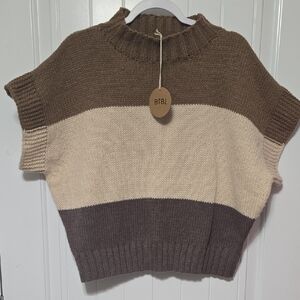 BiBi Women's Striped Turtleneck Sweater - Brown, Cream, and Tan